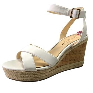 Jessica Simpson White Wedge Sandals with Ankle Strap
